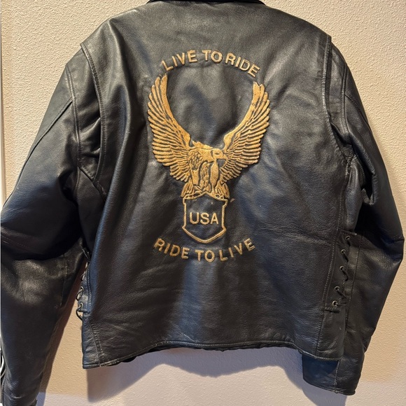 Dream Apparel Vintage Leather Motorcycle Jacket Men’s L “Live to Ride” Eagle - Picture 1 of 9